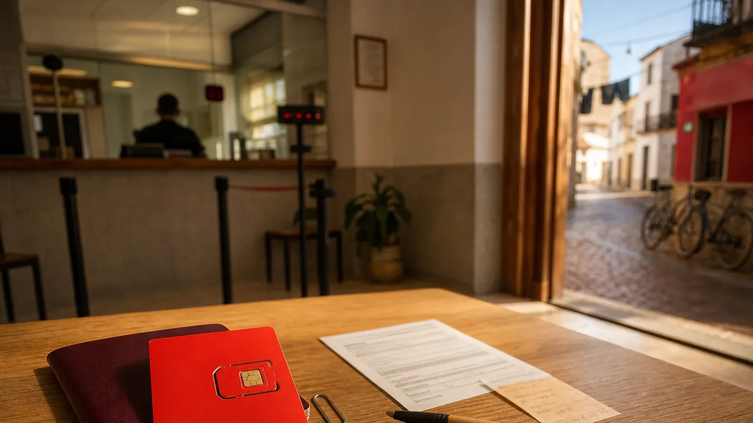 Loja da Vodafone em uma rua de pueblo na região de Múrcia, Espanha